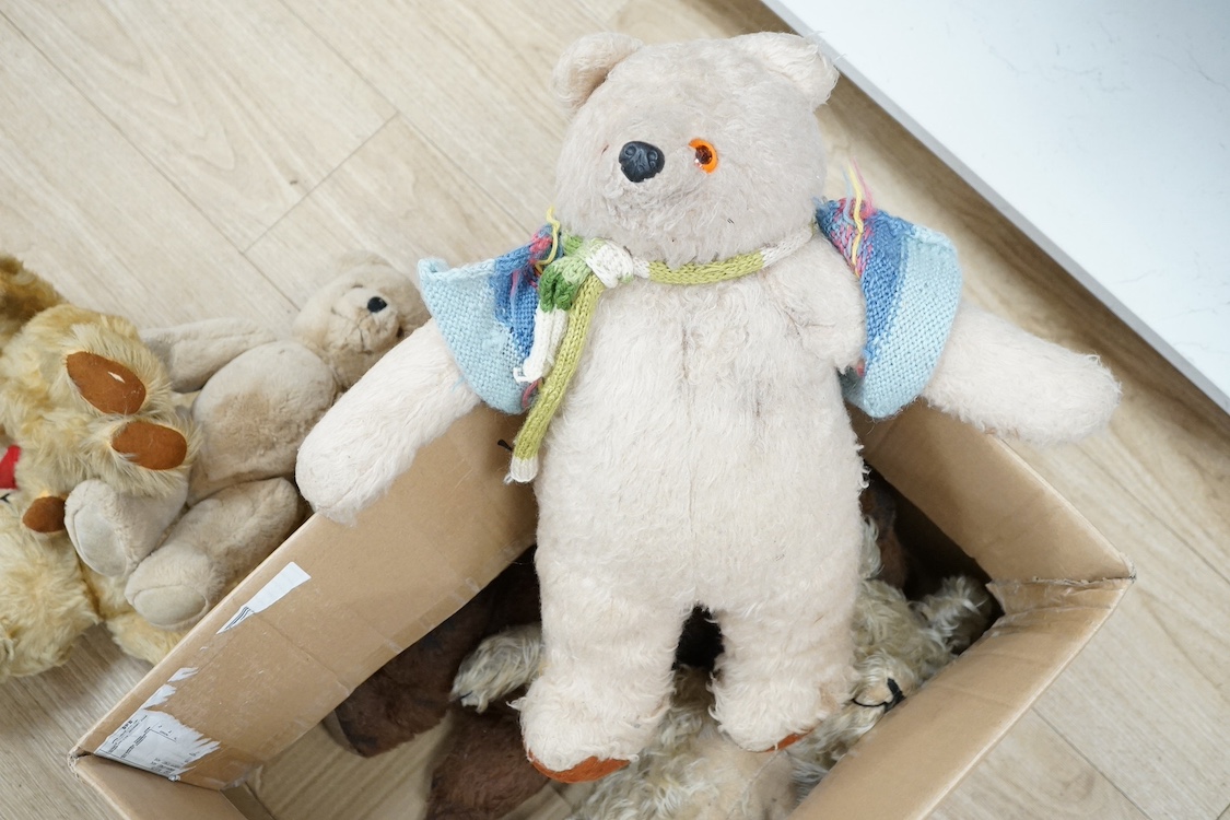 A collection of 20th century Teddy bears, some with jointed limbs. Condition - varies